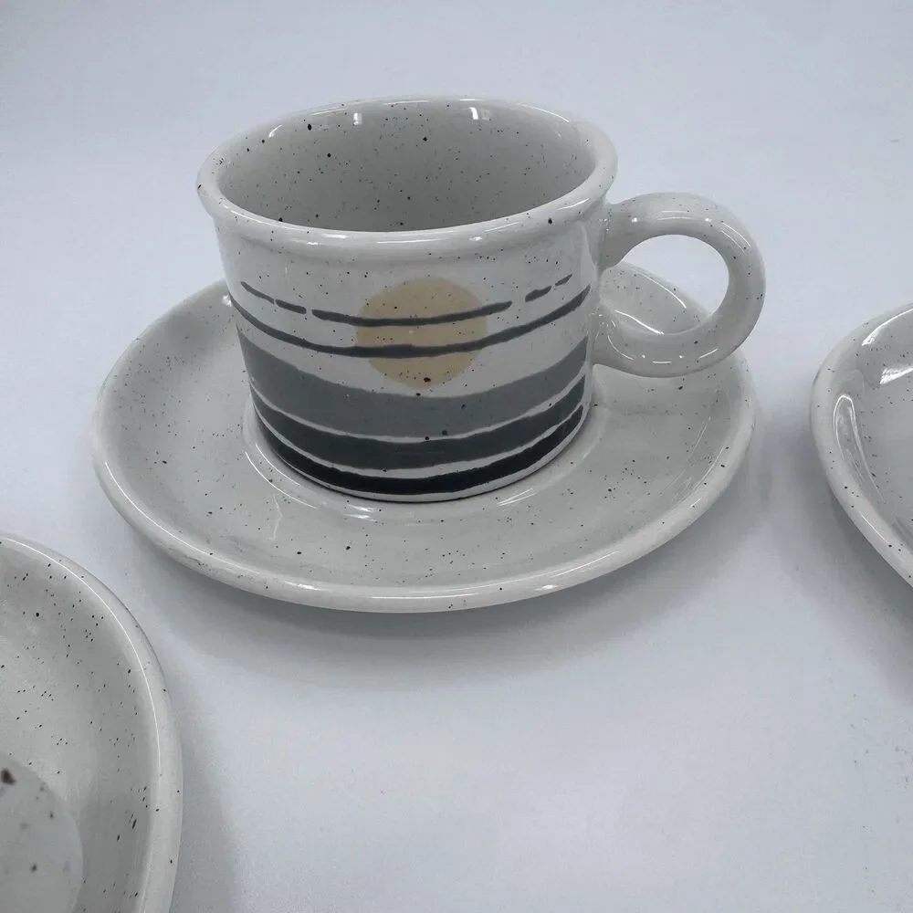 MIDWINTER STONEHENGE NIGHT CUPS AND SAUCERS ENGLAND Set Of 4 Fast Shipping